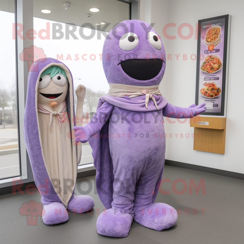 Lavender Bagels mascot costume character dressed with a Skinny Jeans and Shawls Lavender Bagels mascot costume character dressed with a Skinny Jeans and Shawls
