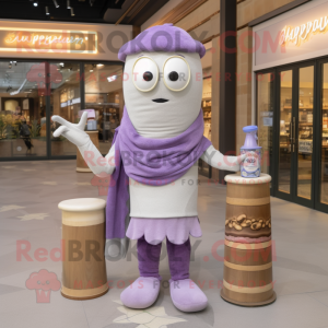 Lavender Bagels mascot costume character dressed with a Skinny Jeans and Shawls