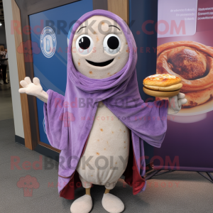 Lavender Bagels mascot costume character dressed with a Skinny Jeans and Shawls