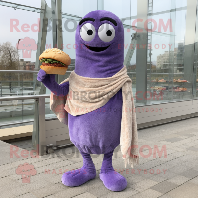 Lavender Bagels mascot costume character dressed with a Skinny Jeans and Shawls Lavender Bagels mascot costume character dressed with a Skinny Jeans and Shawls