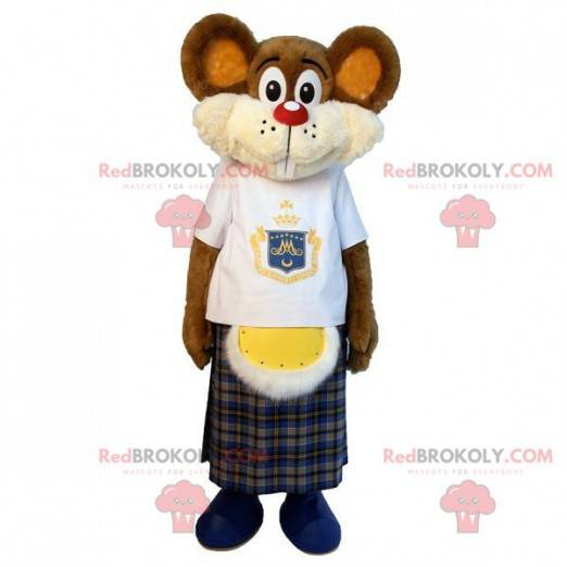 Mascotte topo marrone con un kilt. Mascotte roditore -