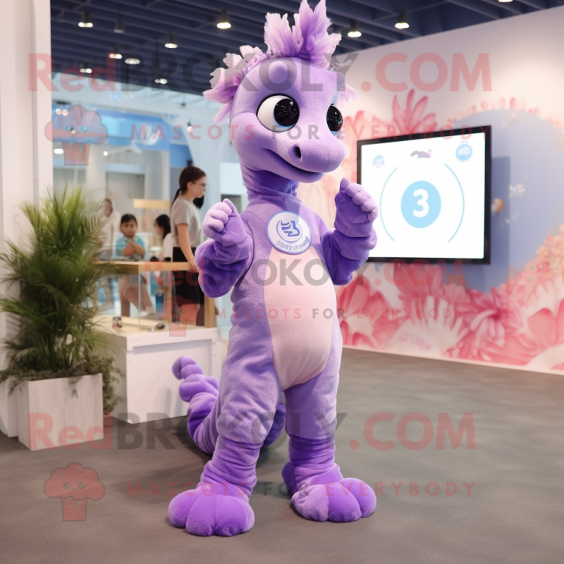 Lavender Seahorse mascot costume character dressed with a Romper and Digital watches