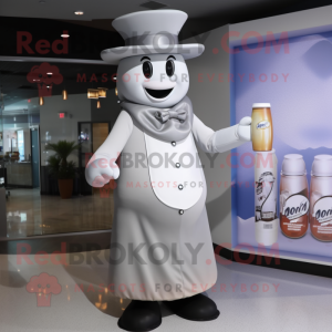 Gray Bottle Of Milk mascot costume character dressed with a Dress Shirt and Caps