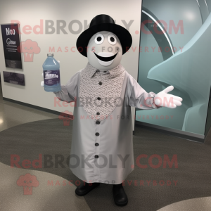 Gray Bottle Of Milk mascot costume character dressed with a Dress Shirt and Caps