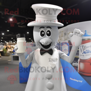 Gray Bottle Of Milk mascot costume character dressed with a Dress Shirt and Caps