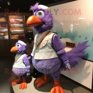 Lavender Tandoori Chicken mascot costume character dressed with a Turtleneck and Messenger bags