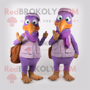 Lavender Tandoori Chicken mascot costume character dressed with a Turtleneck and Messenger bags