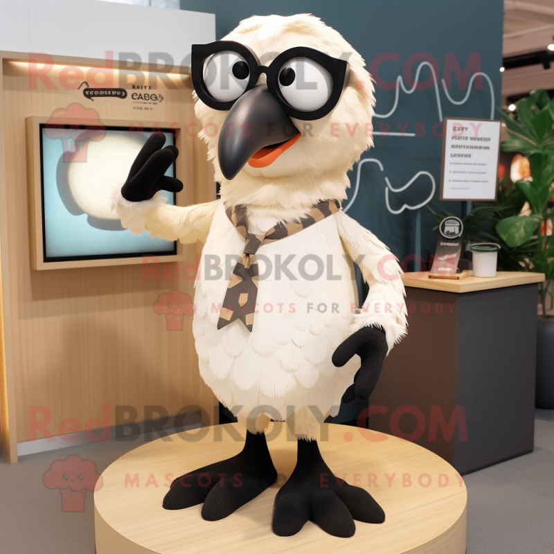 Personnage de costume de mascotte de corbeau creme habille d une combinaison et de lunettes Mascottes Redbrokoly Taille L 175 180 CM