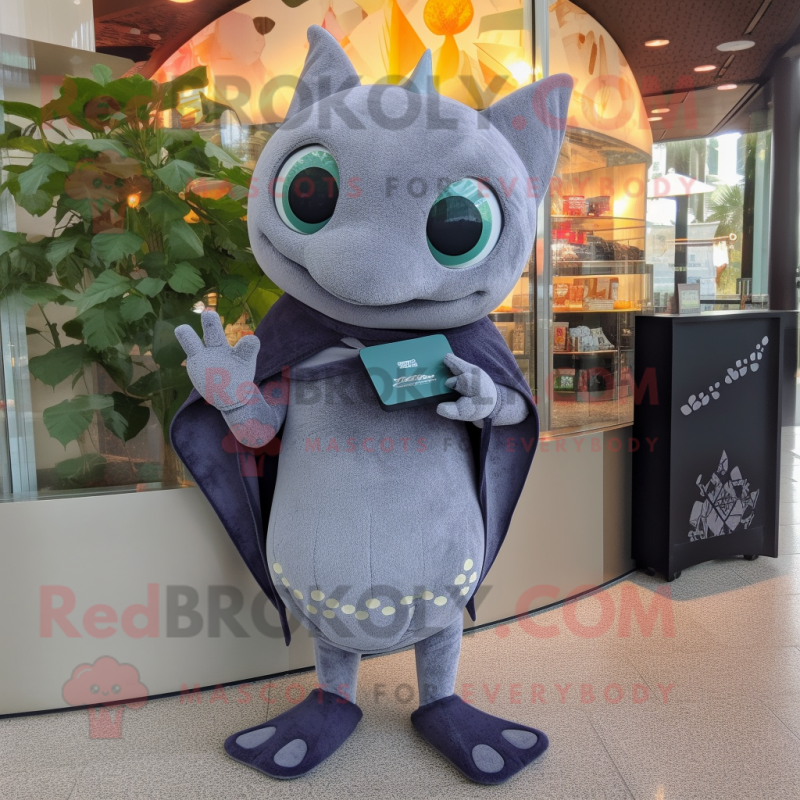Gray Stingray mascot costume character dressed with a Sweater and Coin purses