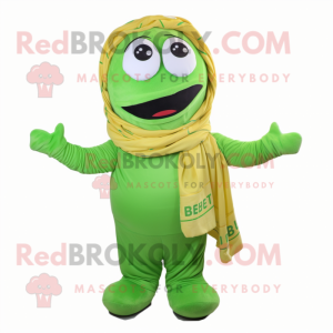 Lime Green Bagels mascot costume character dressed with a Poplin Shirt and Scarves