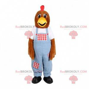 Braunes Hühnermaskottchen mit Overall - Redbrokoly.com