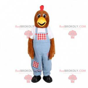 Mascotte de poule marron avec une salopette - Redbrokoly.com