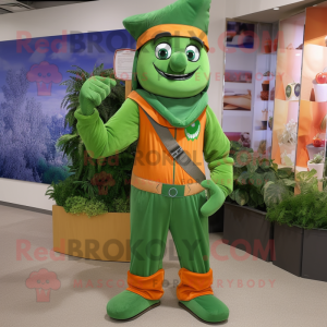 Rust Spinach mascot costume character dressed with a Jumpsuit and Suspenders