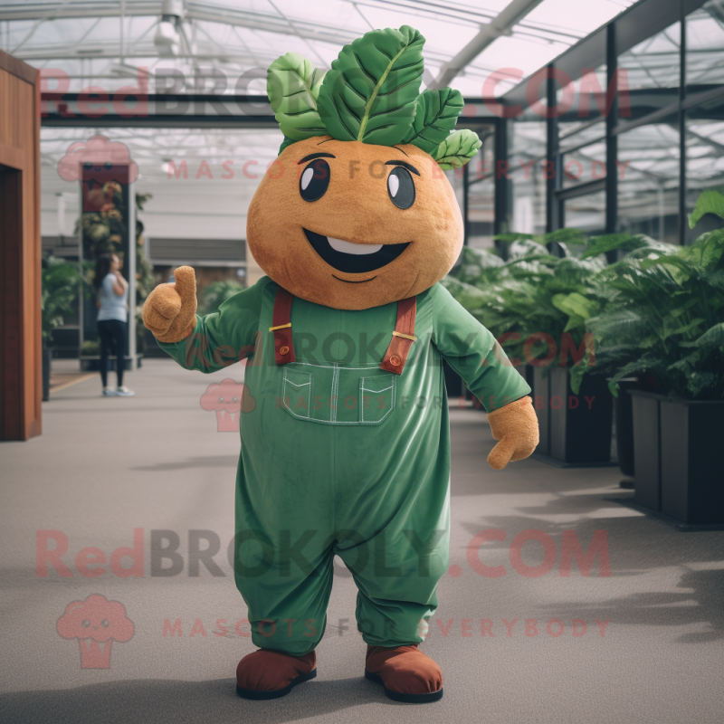 Rust Spinach mascot costume character dressed with a Jumpsuit and Suspenders Rust Spinach mascot costume character dressed with a Jumpsuit and Suspenders