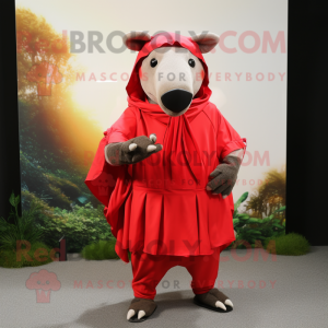 Red Tapir mascot costume character dressed with a Culottes and Wraps