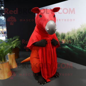 Red Tapir mascot costume character dressed with a Culottes and Wraps