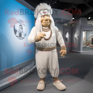 White Chief mascot costume character dressed with a Joggers and Berets