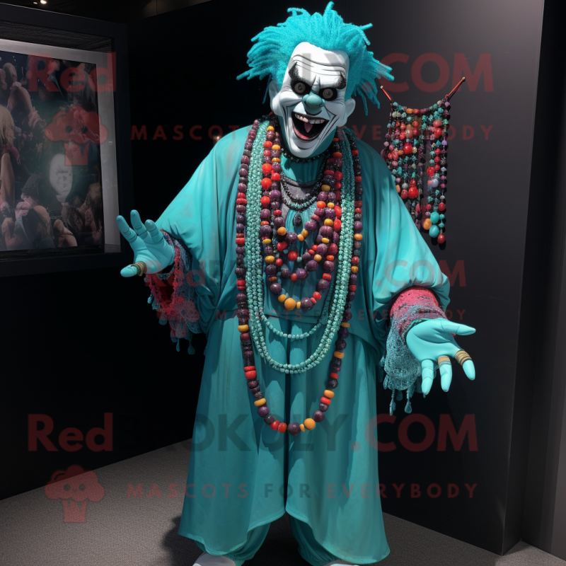 Cyan Evil Clown mascot costume character dressed with a Cover-up and Necklaces