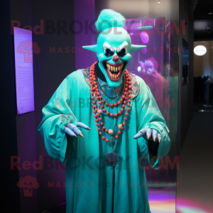 Cyan Evil Clown mascot costume character dressed with a Cover-up and Necklaces