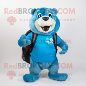 Cyan Marmot maskot kostume...