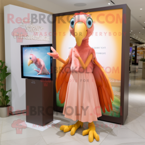 Peach Archeopteryx mascot costume character dressed with a Midi Dress and Bracelet watches