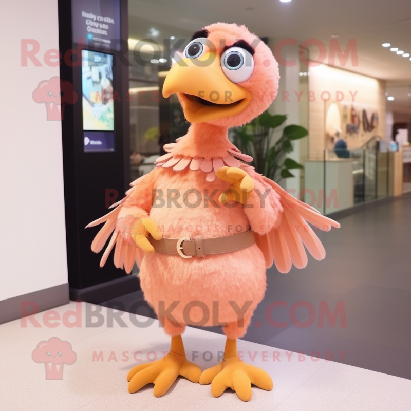 Peach Archeopteryx mascot costume character dressed with a Midi Dress and Bracelet watches