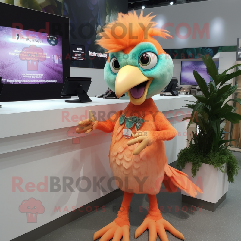 Peach Archeopteryx mascot costume character dressed with a Midi Dress and Bracelet watches