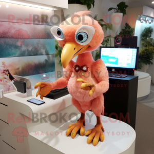Peach Archeopteryx mascot costume character dressed with a Midi Dress and Bracelet watches