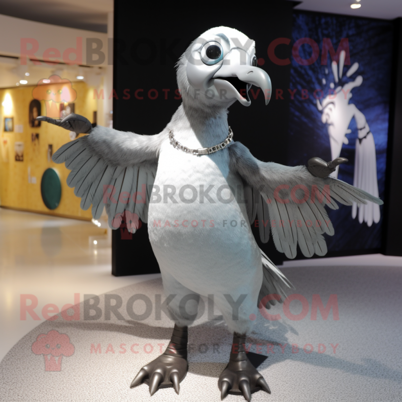 Silver Crow mascot costume character dressed with a Jeggings and Clutch bags Silver Crow mascot costume character dressed with a Jeggings and Clutch bags