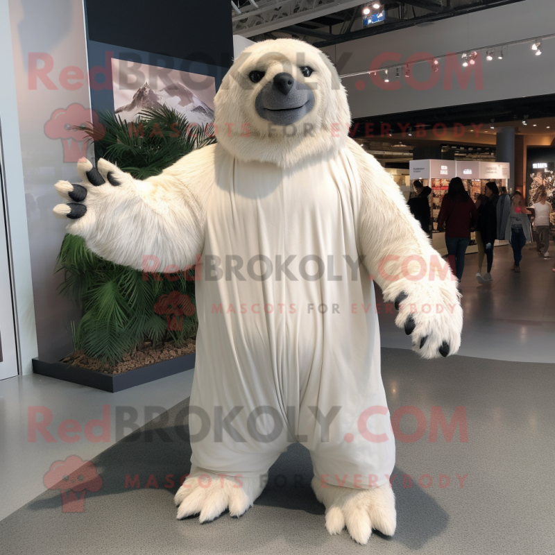 White Giant Sloth mascot costume character dressed with a Romper and Gloves White Giant Sloth mascot costume character dressed with a Romper and Gloves