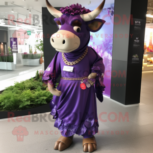 Purple Bull mascot costume character dressed with a Wrap Dress and Bracelets