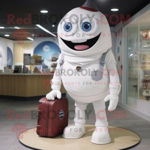 White Cyclops mascot costume character dressed with a Overalls and Briefcases