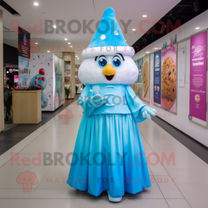 Blue Ice Cream mascot costume character dressed with a Maxi Dress and Caps