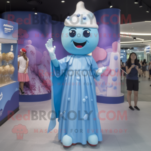 Blue Ice Cream mascot costume character dressed with a Maxi Dress and Caps