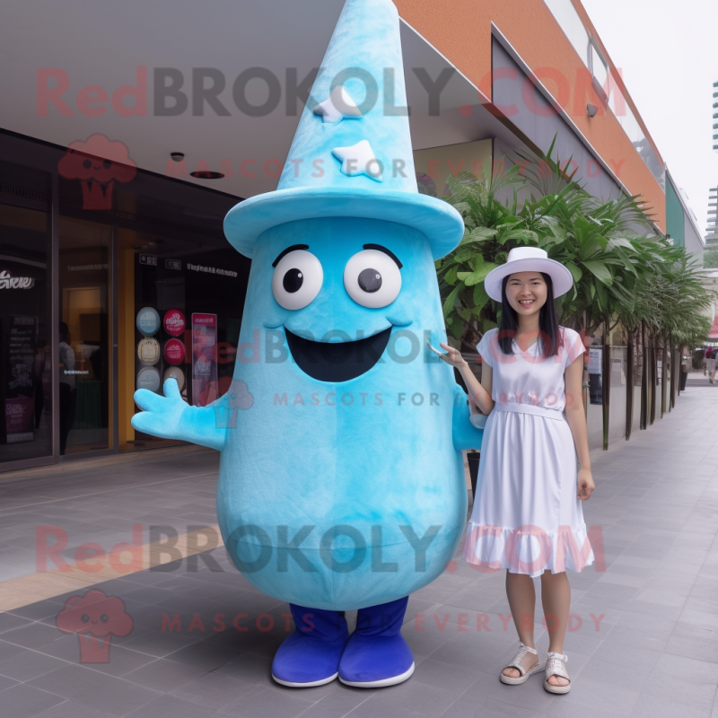 Blue Ice Cream mascot costume character dressed with a Maxi Dress and Caps