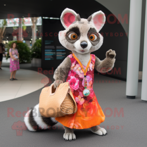 Peach Civet mascot costume character dressed with a Maxi Dress and Handbags
