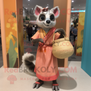 Peach Civet mascot costume character dressed with a Maxi Dress and Handbags