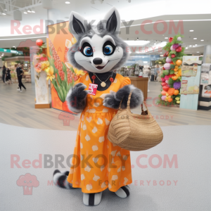 Peach Civet mascot costume character dressed with a Maxi Dress and Handbags