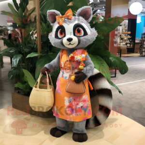 Peach Civet mascot costume character dressed with a Maxi Dress and Handbags