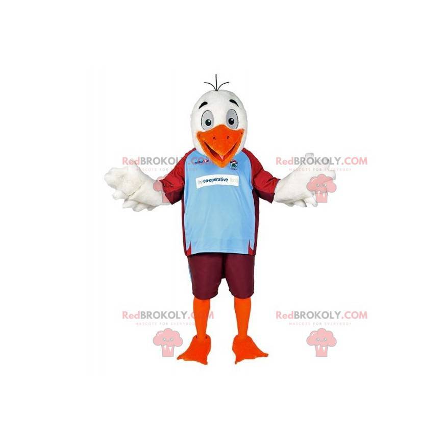 White and orange seagull bird mascot in sportswear -