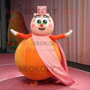 Peach Tightrope Walker mascot costume character dressed with a Ball Gown and Scarves