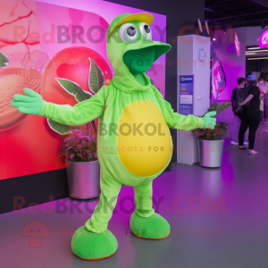 Lime Green Flamingo mascot costume character dressed with a Bodysuit and Hats