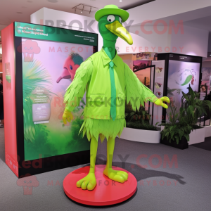 Lime Green Flamingo mascot costume character dressed with a Bodysuit and Hats