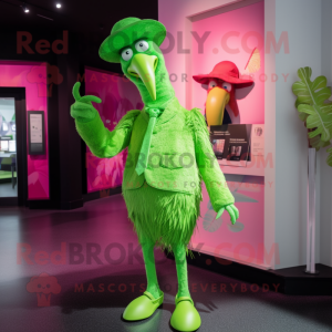Lime Green Flamingo mascot costume character dressed with a Bodysuit and Hats