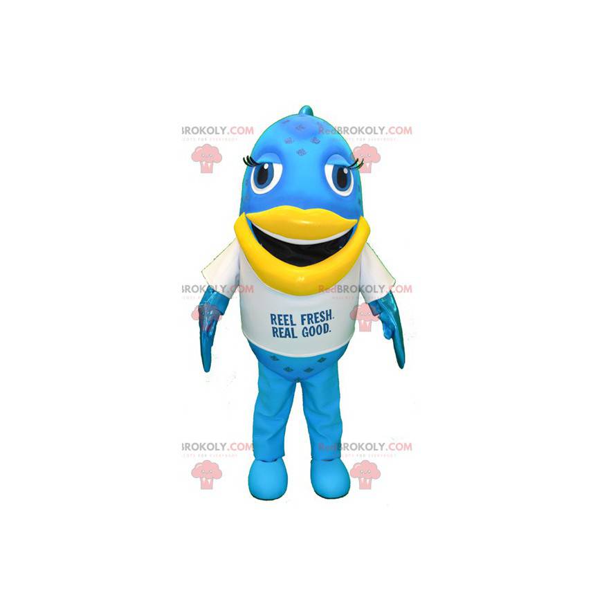 Stor blå og gul morsom fiskemaskot - Redbrokoly.com