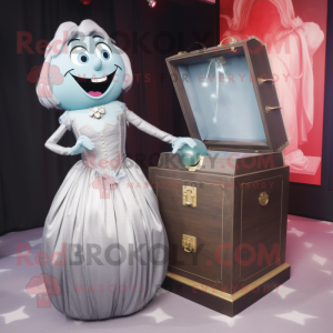 Gray Treasure Chest mascot costume character dressed with a Ball Gown and Ties