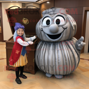 Gray Treasure Chest mascot costume character dressed with a Ball Gown and Ties