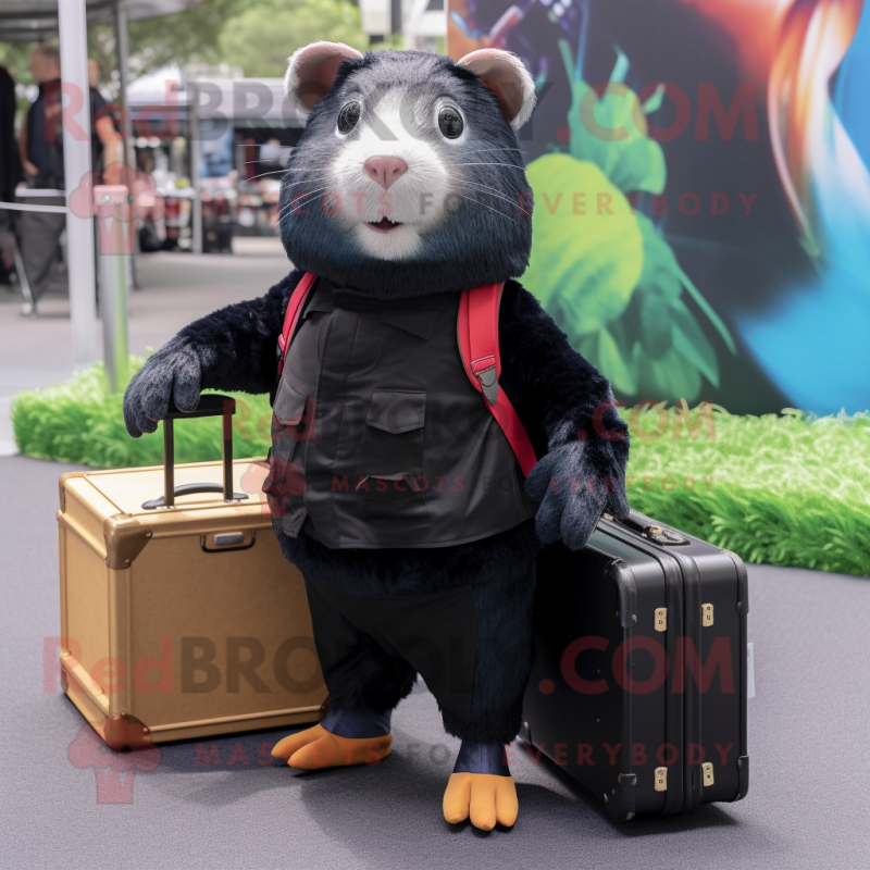 Black Guinea Pig mascot costume character dressed with a Jeggings and Briefcases