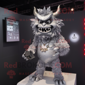 Silver Demon mascot costume character dressed with a Blouse and Digital watches