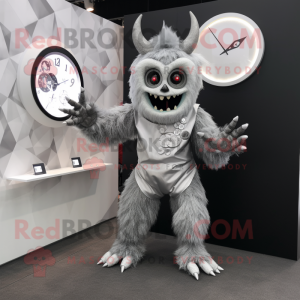 Silver Demon mascot costume character dressed with a Blouse and Digital watches